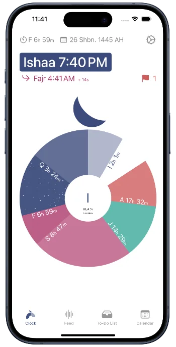 Salaty App Intuitive clock shown on iPhone